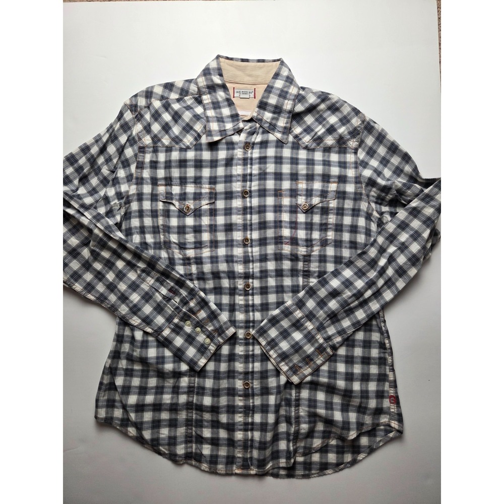 GUESS Button Up Plaid Blue White Green Shirt Size XL
